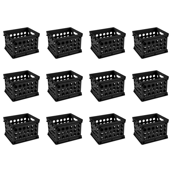 Sterilite Mini Crate, Multi-Purpose Plastic Storage Bin, Black, 12 Count