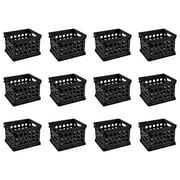 Sterilite Mini Storage Crate, Multi-Purpose Stackable Plastic Storage Bin with Handles, Black, 12 Pack
