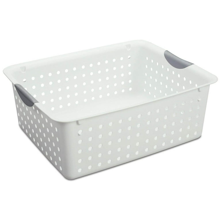 Stackable White Plastic Lidded Storage Baskets