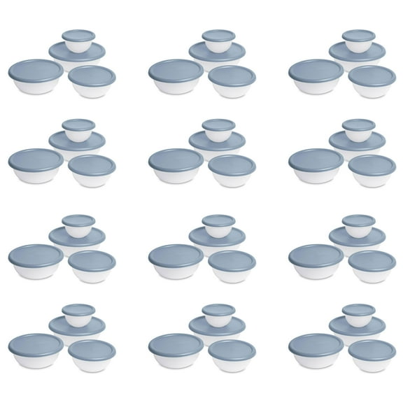Sterilite Nesting Mixing Covered Bowl Set w/ Lids, Washed Blue (Set of 12)