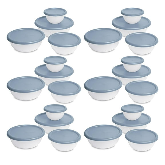 Sterilite Nesting Mixing Covered Bowl Set with Lids, Washed Blue (Set of 6)
