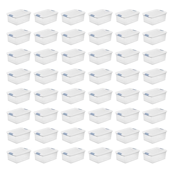 Sterilite Plastic 15 Quart Storage Box Container with Latching Lid, 48 Pack