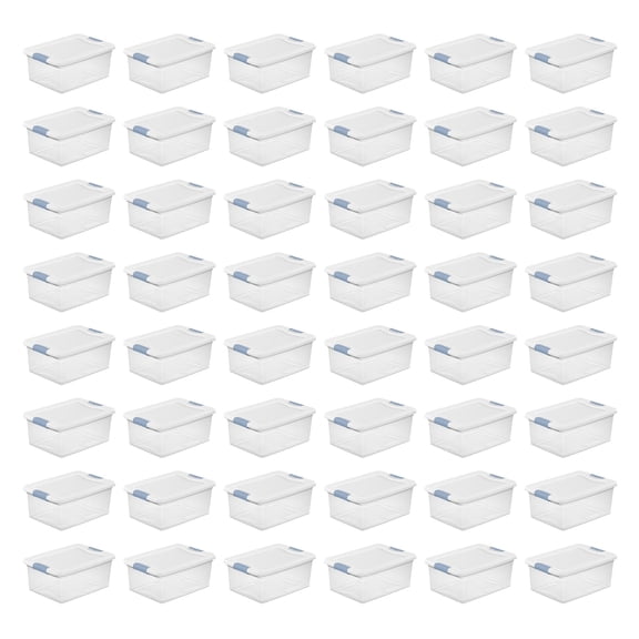 Sterilite Plastic 15 Quart Storage Box Container with Latching Lid, 48 Pack