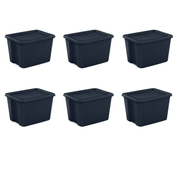 Sterilite Plastic 18 Gallon Tote Box Blue Cove Set of 6