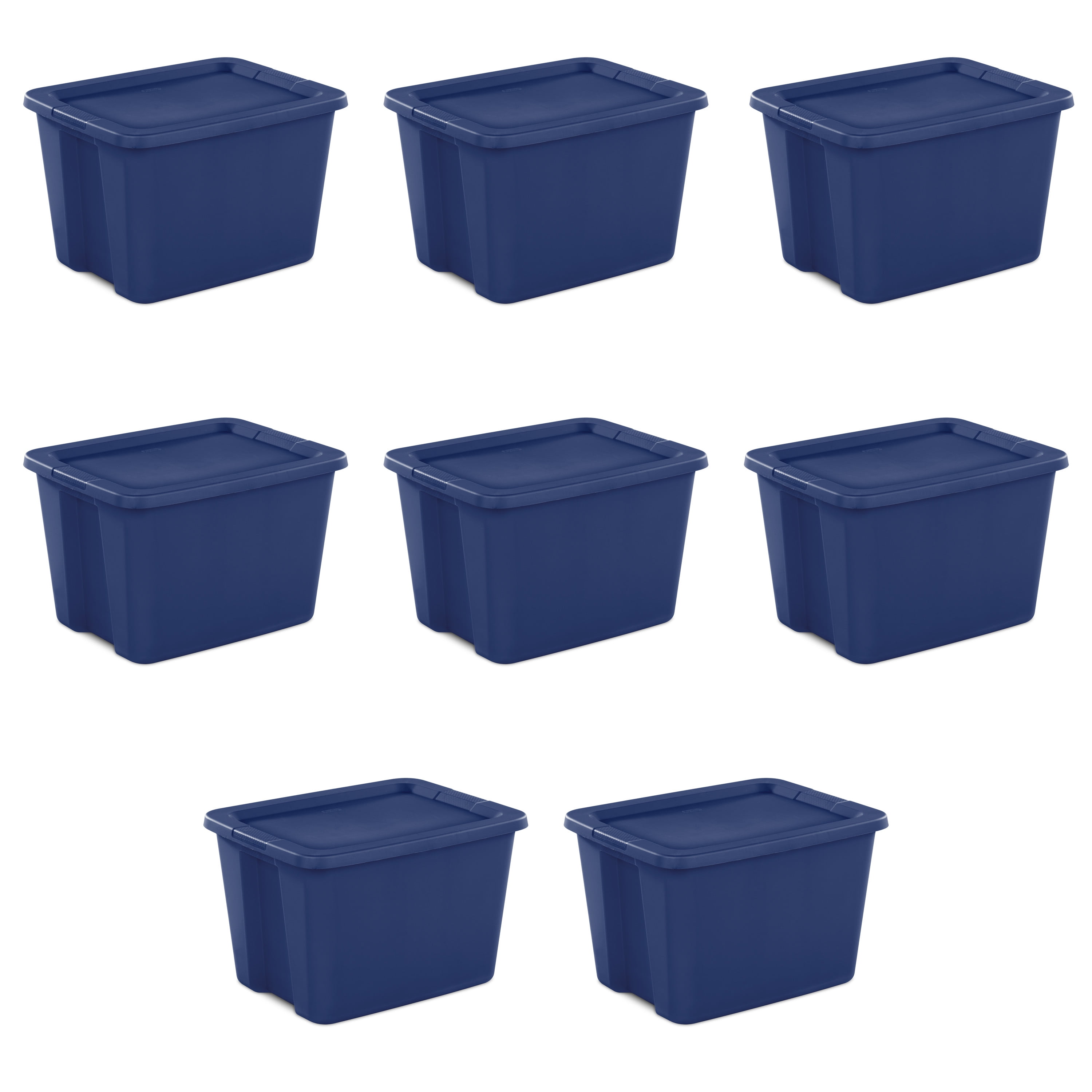 Sterilite 18 Gal Storage Tote, Stackable Bin with Lid, Plastic Container to  Organize Clothes in Closet, Basement, Blue Base and Lid, 8-Pack