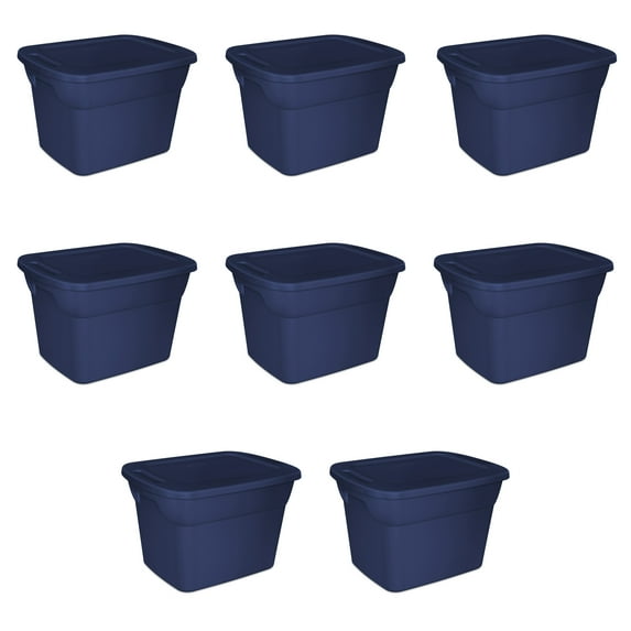 Sterilite Plastic 18 Gallon Tote Box Ultramarine Set of 8