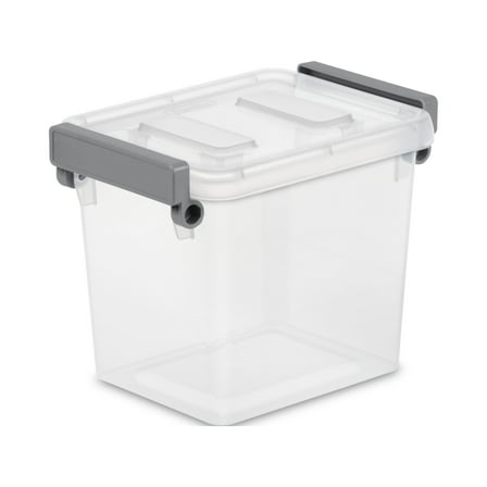 Sterilite Modular Small Storage Bin, 2.5 Quart Latching Clear Plastic Storage Container with Write-on ID Latches, Gray