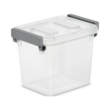 Sterilite Modular 2.5 Quart Small Latching Storage Bin, Clear Plastic Stacking Storage Container with Write-on ID Latches, Gray