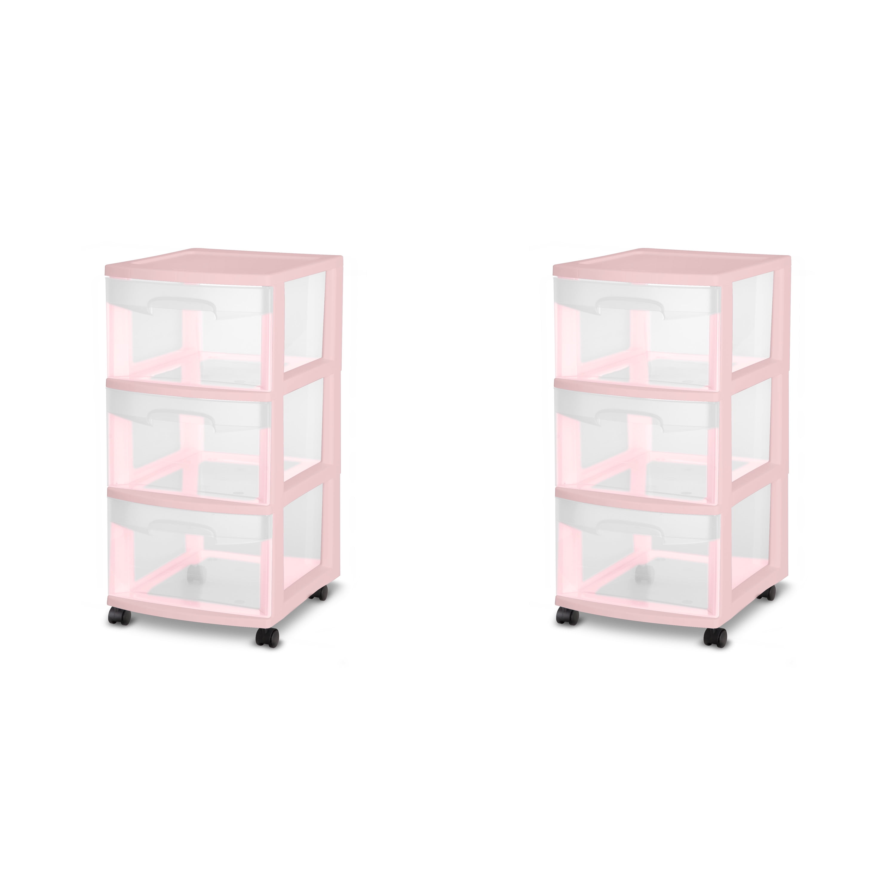 Sterilite Plastic 3 Drawer Cart Blush Pink Set of 2