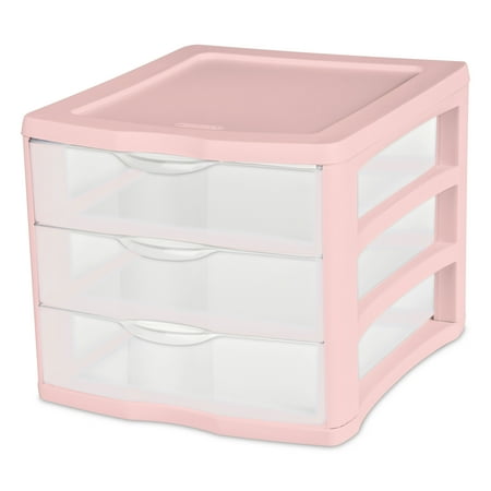 Sterilite Plastic 3 Drawer Unit Blush Pink