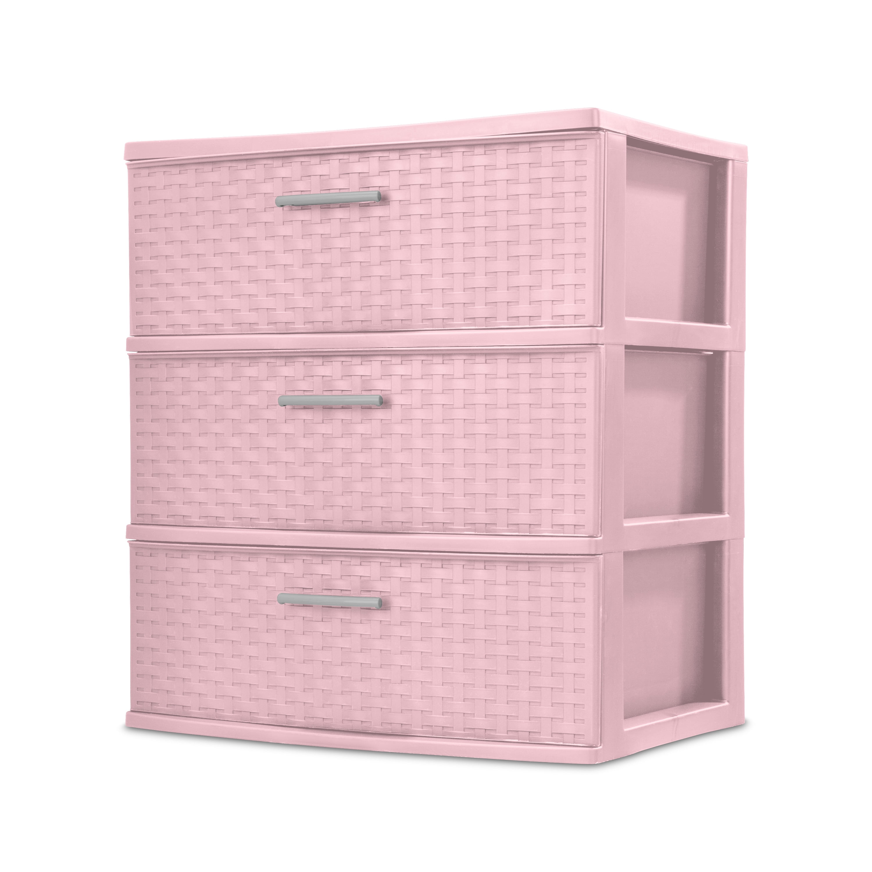 Sterilite Plastic 3 Drawer Wide Weave Tower Blush Pink