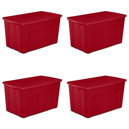 Sterilite Plastic 45 Gallon Wheeled Latch Tote Infra Red Set of 4