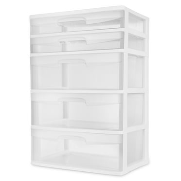 Sterilite Plastic 5 Drawer Wide Tower White