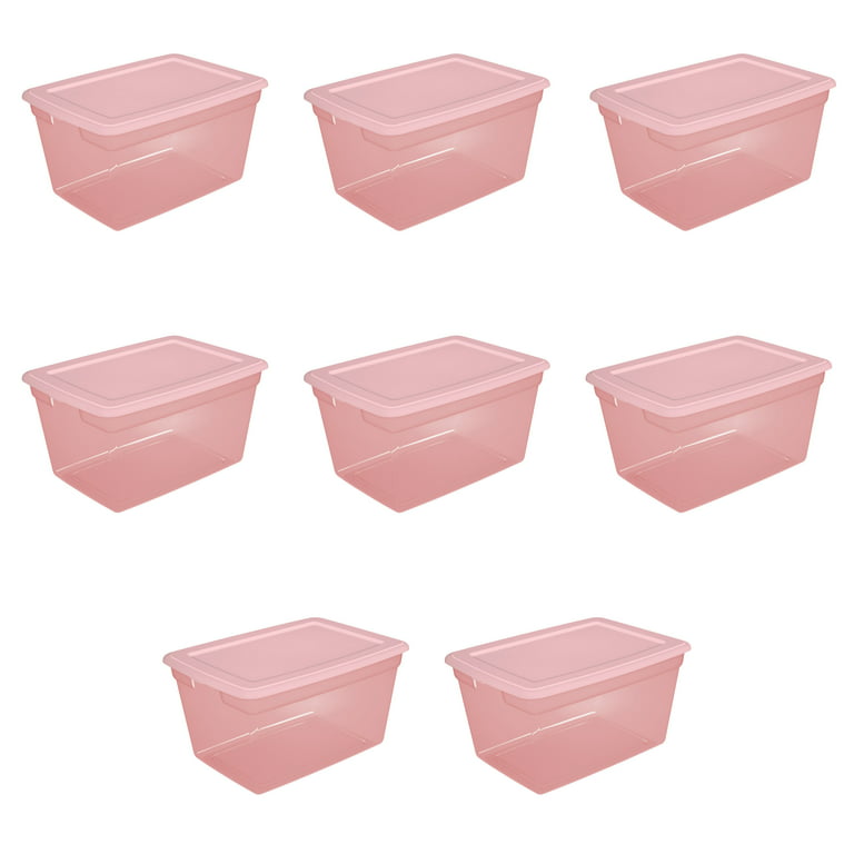 Sterilite Plastic 58 Qt. Storage Box Blush Pink Tint Set of 8
