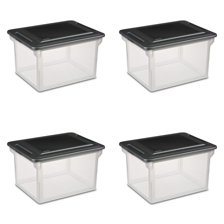 Sterilite 4-Pack File Box, Clear Storage Organizer Bin for Letter & Legal Hanging Folders