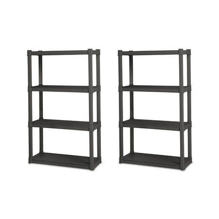 Sterilite Plastic Indoor Outdoor 4 Shelf Durable Shelving Unit, Gray 2 Pack