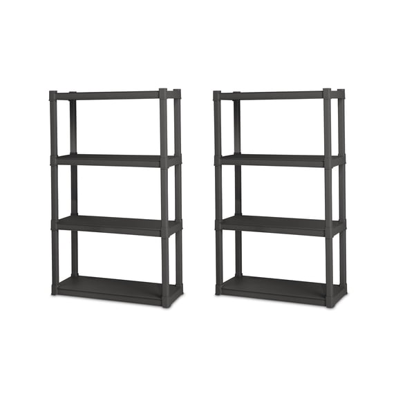 Sterilite Plastic Indoor Outdoor 4 Shelf Durable Shelving Unit, Gray 2 Pack