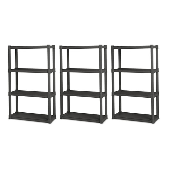 Sterilite Plastic Indoor Outdoor 4 Shelf Durable Shelving Unit, Gray 3 Pack