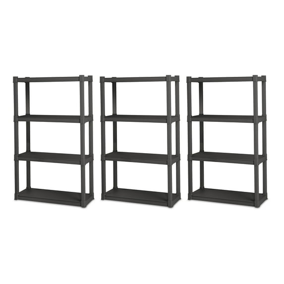 Sterilite Plastic Indoor Outdoor 4 Shelf Durable Shelving Unit, Gray 3 Pack