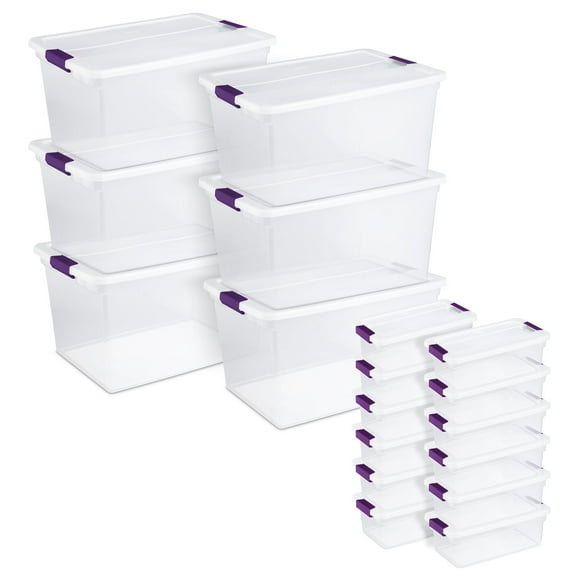 Sterilite Plastic Latching Totes, 66Qt, 6 Pack & Shoe Box, 6Qt, 12 Pack