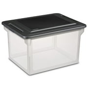 Sterilite File Box, Clear Plastic Bin with Black Lid, Letter or Legal-Sized File Storage