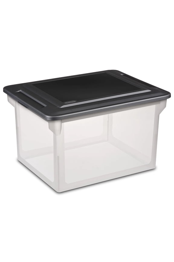 File Box, Clear Plastic Bin with Black Lid, Letter or Legal-Sized File Storage