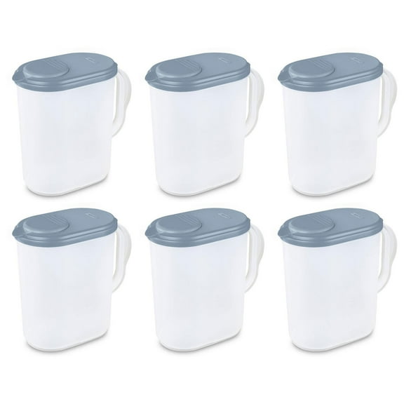Sterilite Plastic Lidded Pitcher with Clear Base and Handle, Blue, 6-Pack