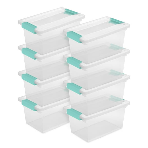 Sterilite Plastic Medium Clip Storage Box Container w/ Latching Lid, 8 Pack