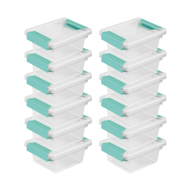  Sterilite Medium Clip Box, Stackable Small Storage Bin with  Latching Lid, Plastic Container to Organize Office, Crafts, Clear Base and  Lid, 12-Pack