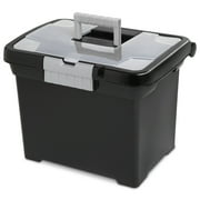 Sterilite Plastic Storage Bin/ Portable File Box, 15" L x 10 7/8" W x 11 1/2" H, Black