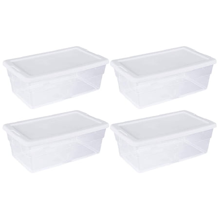 Sterilite Plastic Storage Box 13.5" x 8.3" x 4.8", 6 Qt. Clear - Pack of 4