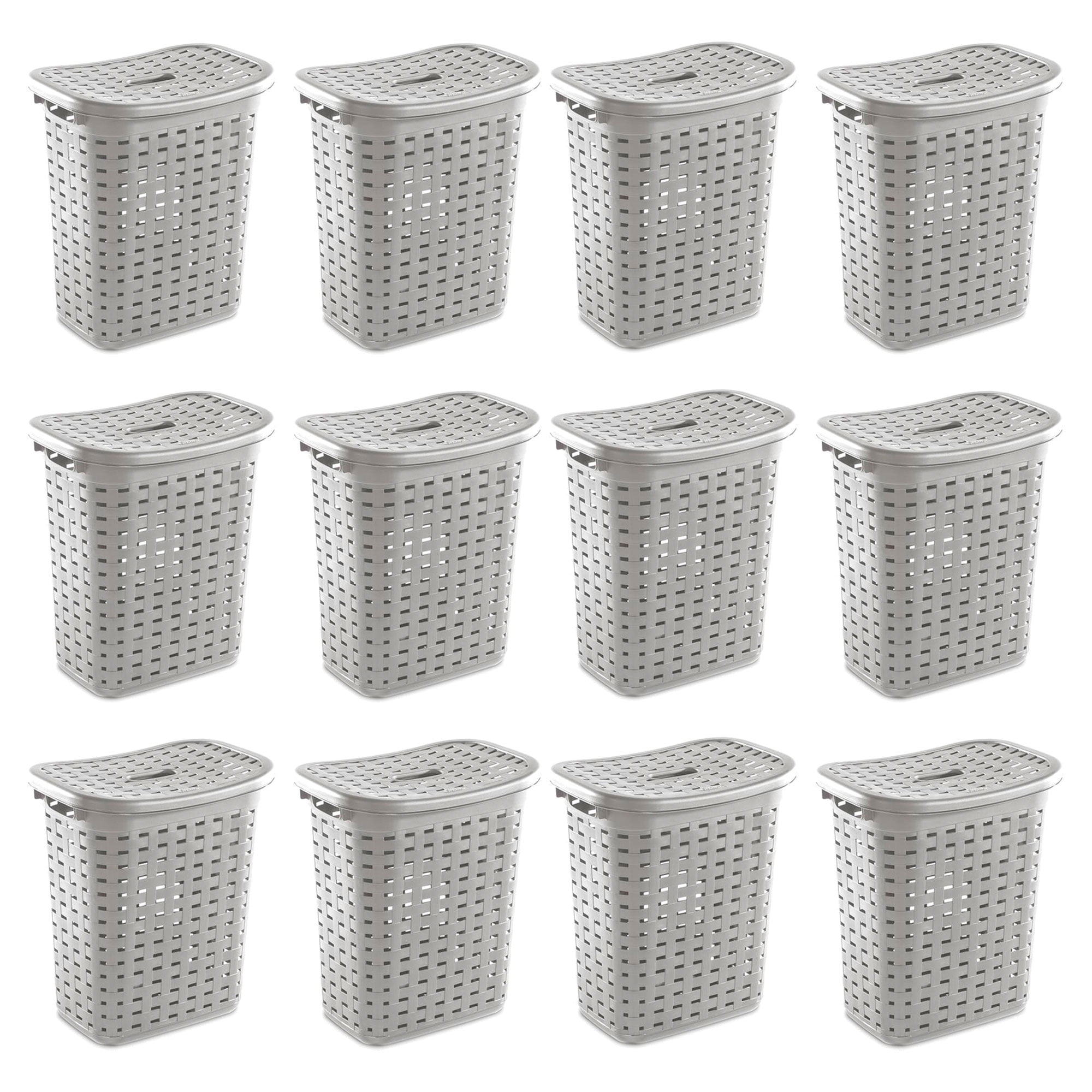 Sterilite Plastic Weave Laundry Hamper Slim Clothes Basket, Gray, 12