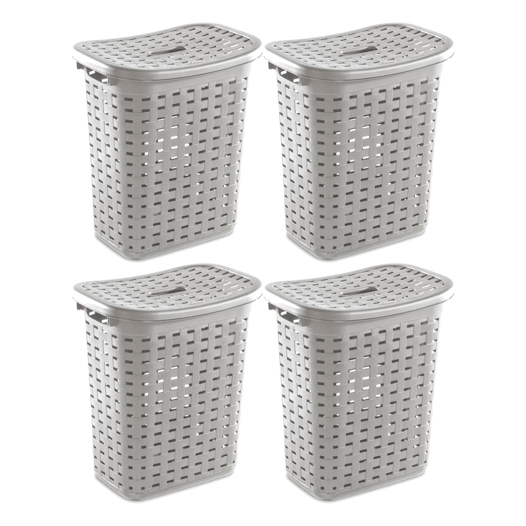 Sterilite Tall Plastic Weave Laundry Hamper with Lid Handle, Slim