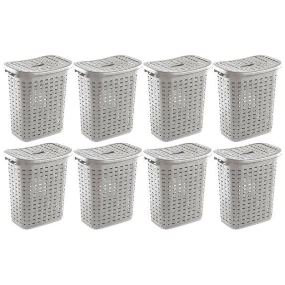 Sterilite Plastic Weave Laundry Hamper Slim Clothes Basket, Gray, 8-Pack