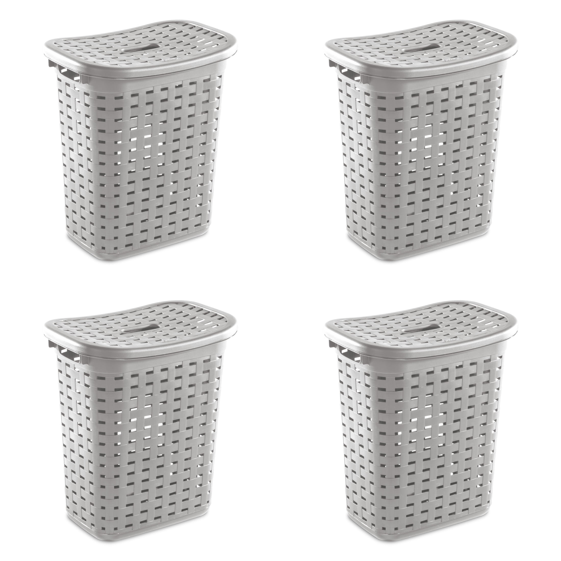 Sterilite Weave Laundry Hamper with Lid, Plastic Décor Pattern and 2 Carry Handles, Gray, 4 Count