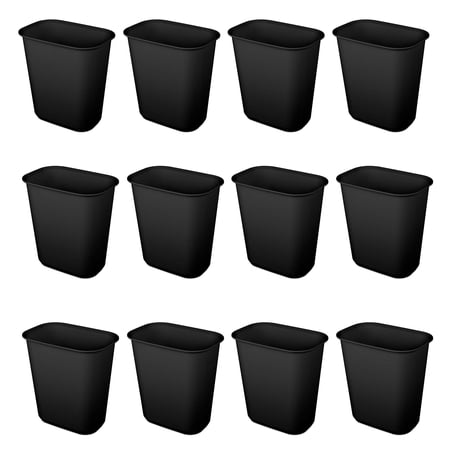 Sterilite Rectangle Wastebasket 5.5 Gal Open Top Trash Bin, 12 Pack, Black