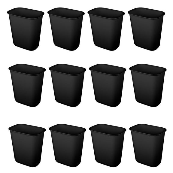 Sterilite Rectangle Wastebasket 5.5 Gal Open Top Trash Bin, 12 Pack, Black