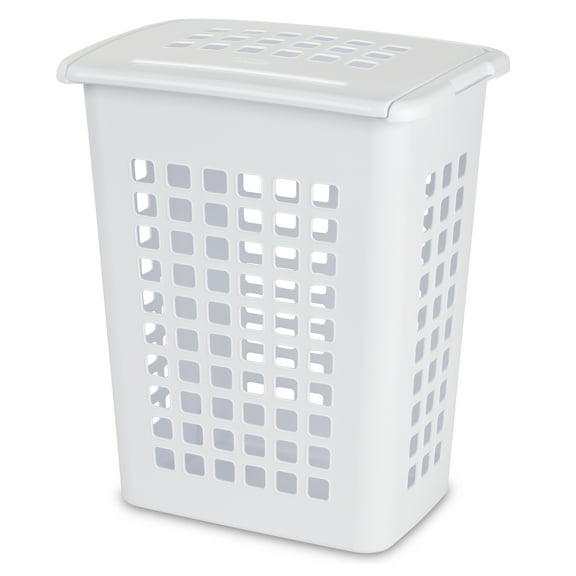 Sterilite Rectangular LiftTop Laundry Hamper Plastic Adult, White, Set of 4