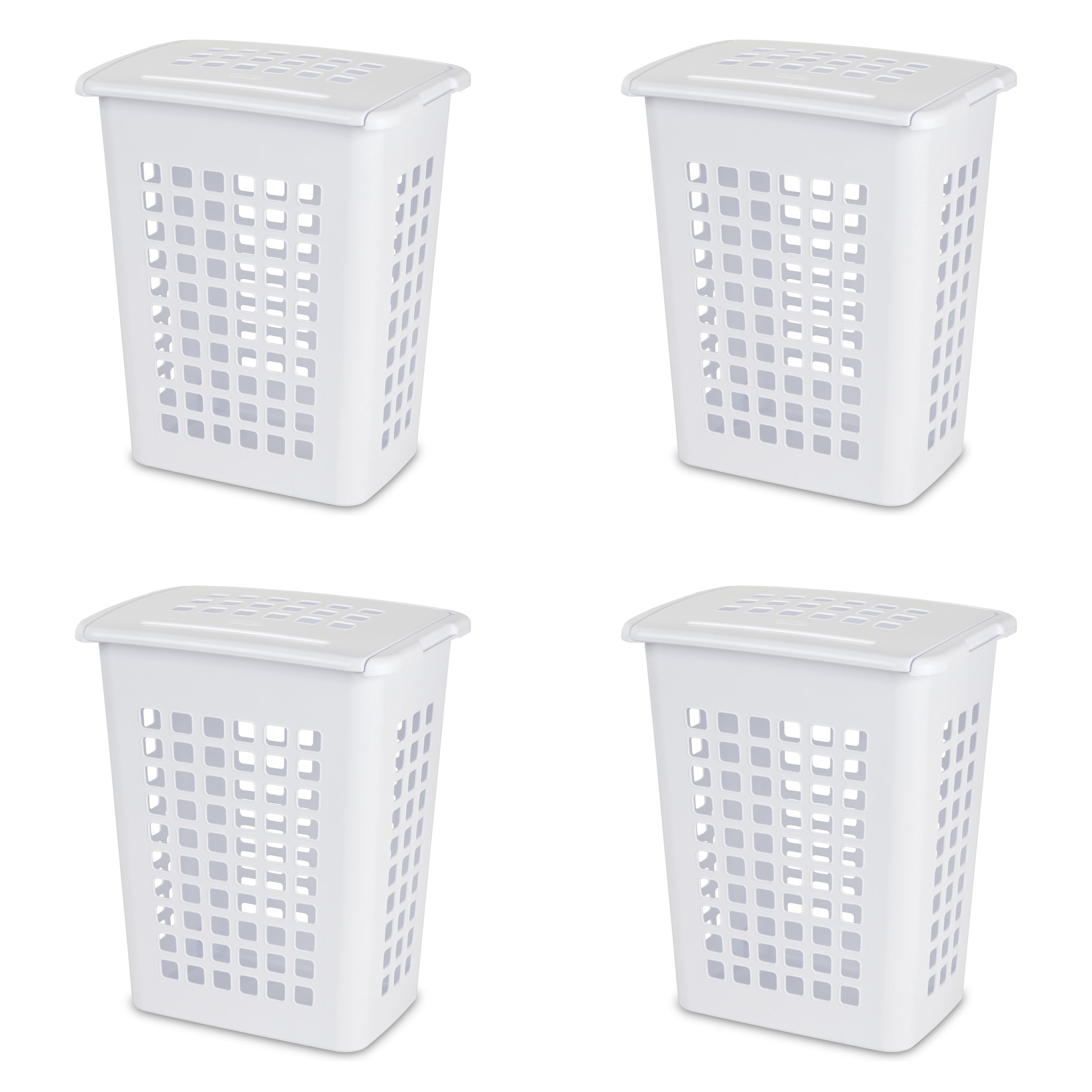 Sterilite LiftTop Laundry Hamper, Plastic, Jumbo Size with Lid and Carry Handles, White, Pack of 4