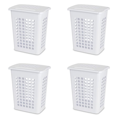 Sterilite LiftTop Laundry Hamper, Plastic, Jumbo Size with Lid and Carry Handles, White, Pack of 4