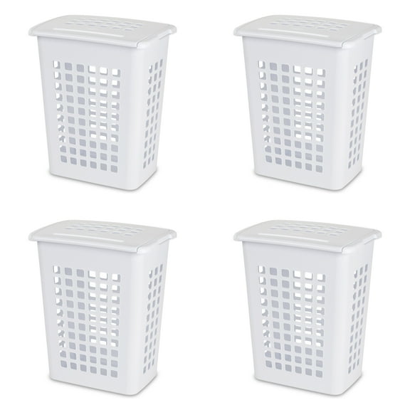 Sterilite LiftTop Laundry Hamper, Plastic, Jumbo Size with Lid and Carry Handles, White, Pack of 4