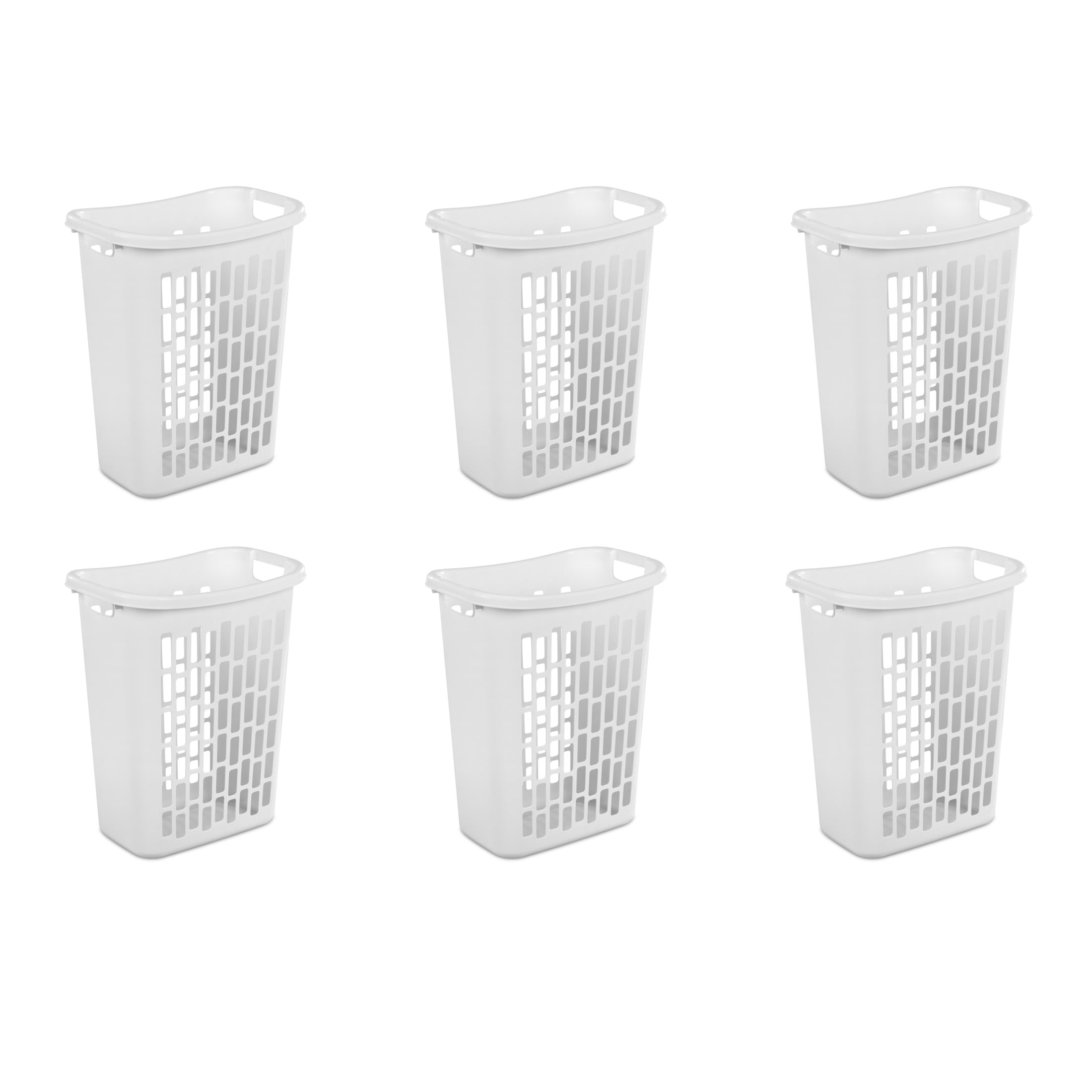 Sterilite Rectangular Open Hamper, Open Laundry Hamper, Plastic, for Narrow Spaces, White, 6 Pack