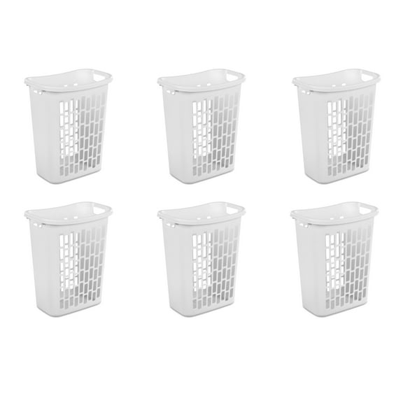 Sterilite Large Rectangular Open Hamper, Open Laundry Hamper, Plastic, for Narrow Spaces, White, 6 Pack