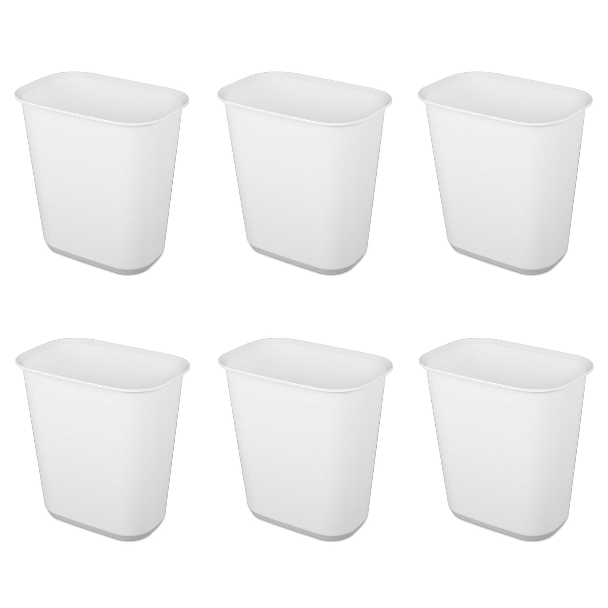 Sterilite 5.5 Gallon White Plastic Rectangular Wastebasket, 6 Pack