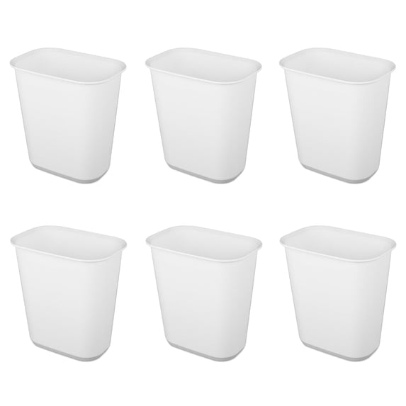 Sterilite Rectangular Wastebasket 5.5 Gal Open Top Trash Bin, 6 Pack, White
