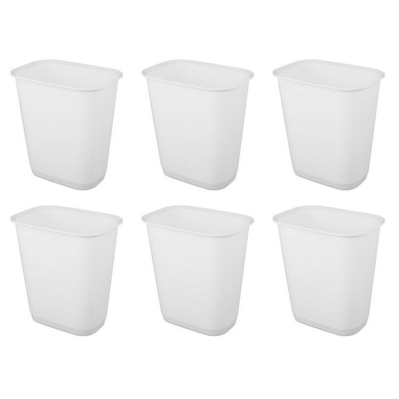 Sterilite Rectangular Wastebasket 9 Gal Open Top Trash Bin, 6 Pack, White
