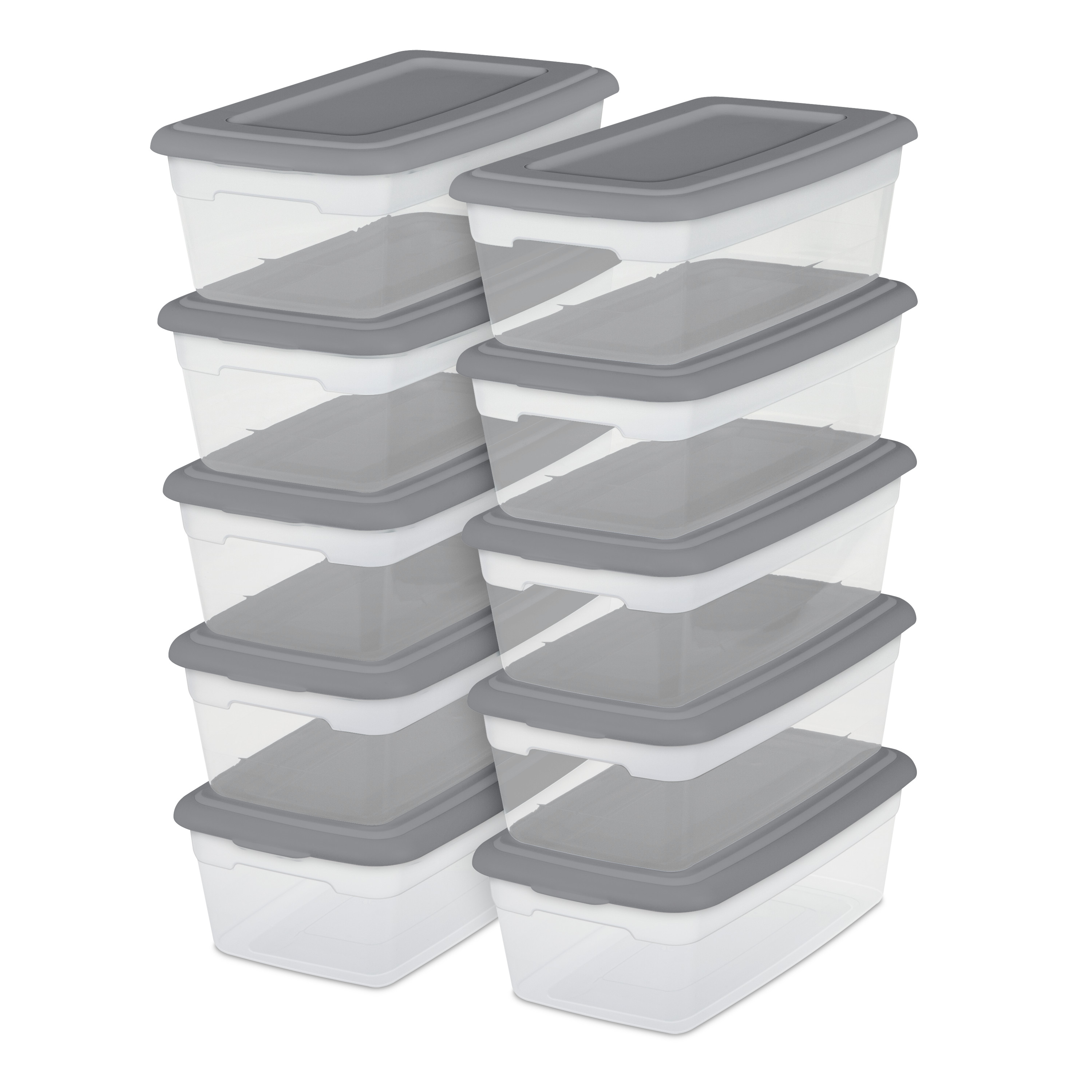 Sterilite Set of (10) 6 Qt. Clear Plastic Storage Boxes with Gray Lids - image 1 of 8