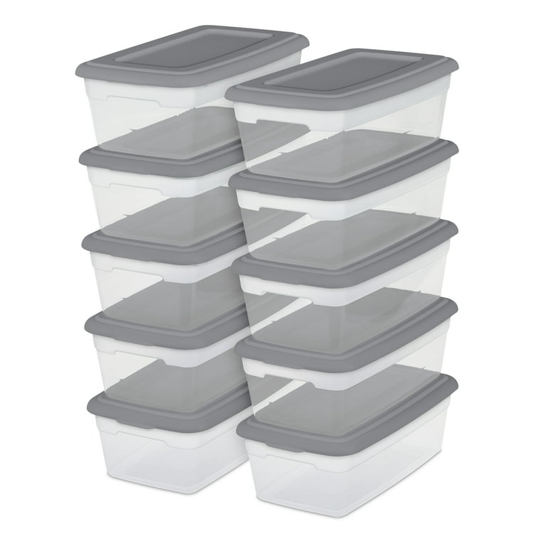 Sterilite Plastic Set of (10) 6 qt. Storage Boxes Titanium