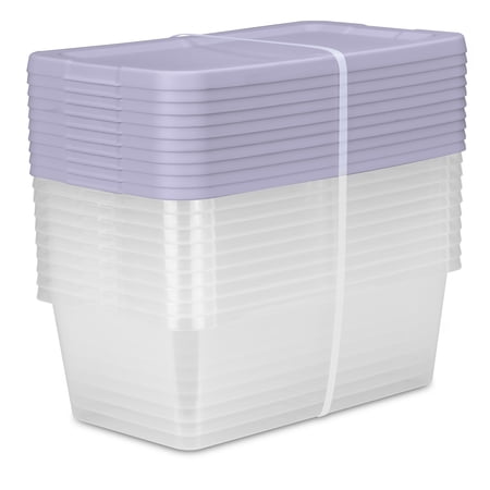 Sterilite, 6 Quart Clear Storage Bin, Snap-on Lid Storage Container, with Purple Lid, Set of 10