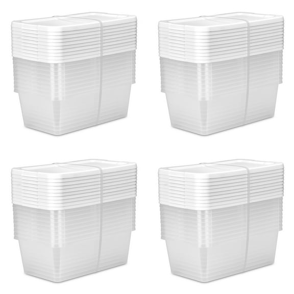 Sterilite Set of (10) Small Storage Bin, 6 Quart Clear Plastic Storage Container with Snap-On Lid, White, 4 Pack